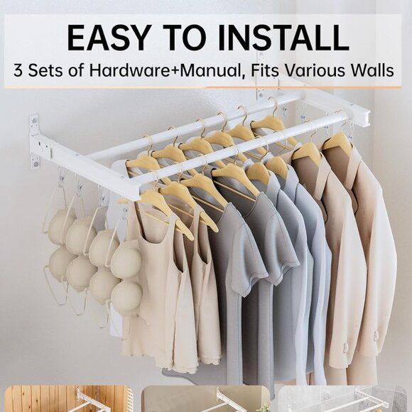 NEW Saclsocs 32" Wall Mounted Compact Folding Hanging Laundry Drying Rack Pearl - Picture 6 of 8